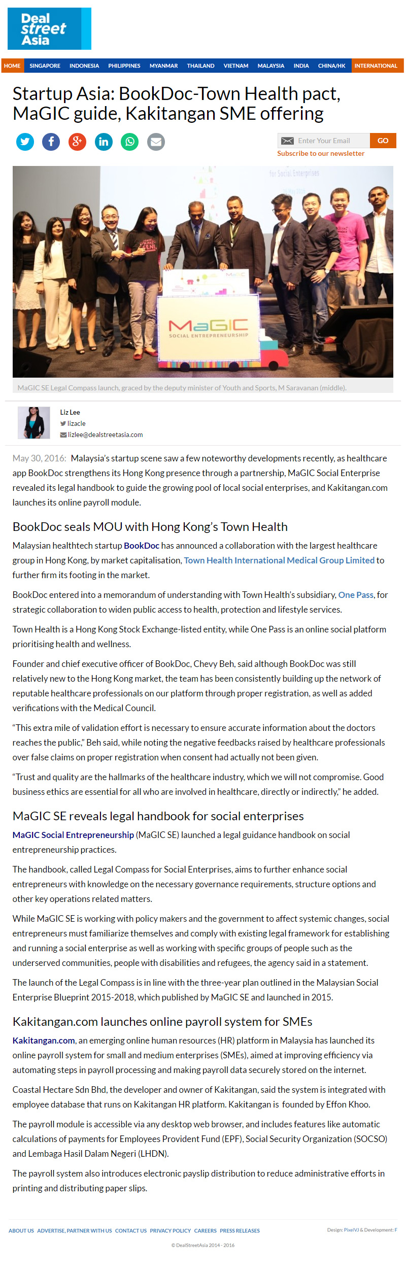 Startup Digest: BookDoc partners HK’s Town Health, MaGIC SE’s legal handbook, Kakitangan.com’s online payroll system