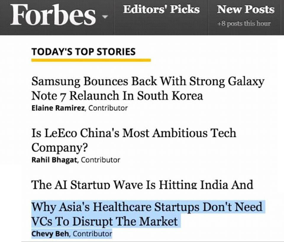 Founder of BookDoc's article featured on Today's Top Stories on Forbes.