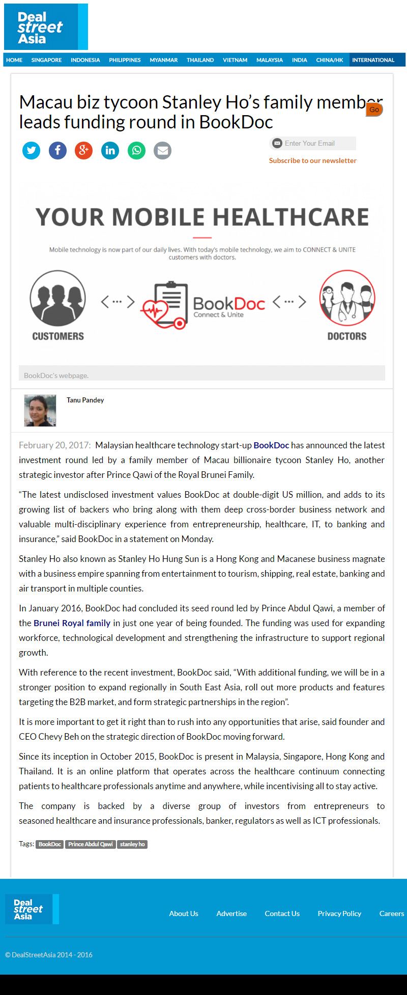 Macau biz tycoon Stanley Ho’s family member leads funding round in BookDoc