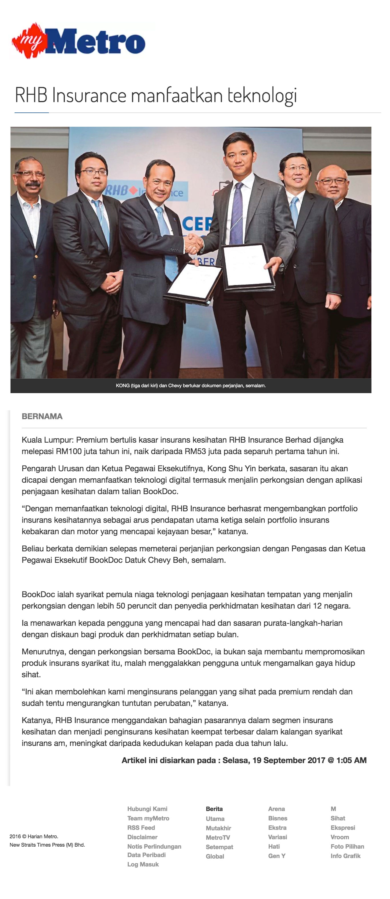 BookDoc on Harian Metro, BookDoc partners with RHB Insurance