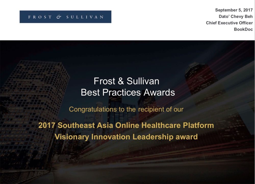BookDoc awarded by Frost & Sullivan Best Practices Awards